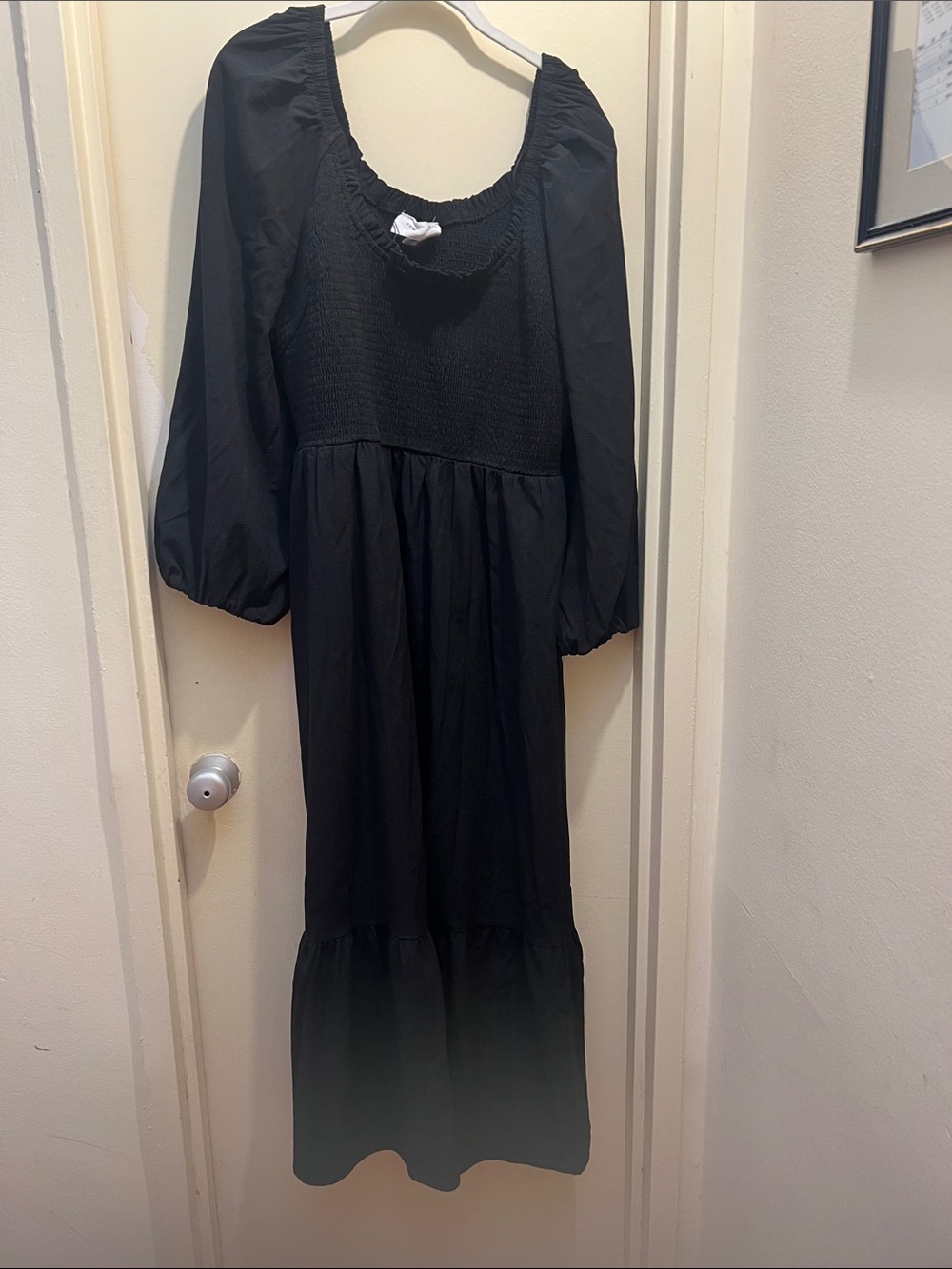 Pomander Place Seersucker Aleah Black Puff-Sleeve Dress